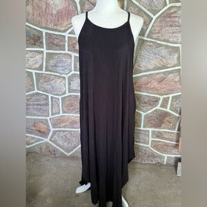 CJLA very stretchy spaghetti strap, black maxi dress with tulip hem
